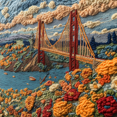 Golden Gate Bridge Knitted Yarn Art