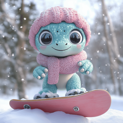 Cheerful Baby Dinosaur Snowboarder