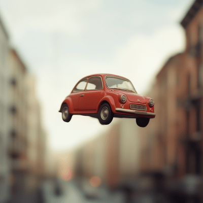 Red Car in Flight