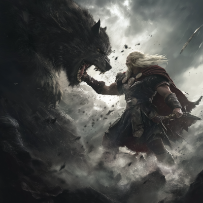Epic Battle Between Odin and Fenris