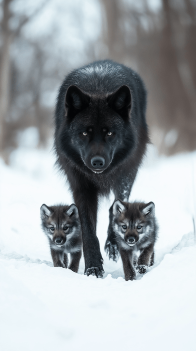 Snowy Wolf Family