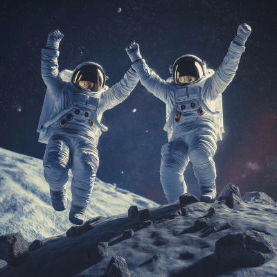 Astronauts Celebrating on the Moon