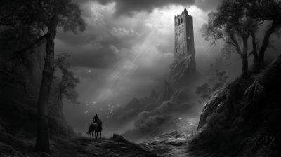Gothic Tower in Misty Forest