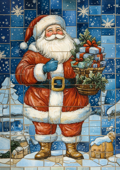 Azulejos Style Christmas Santa