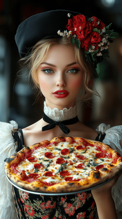 Woman with Colorful Pizza