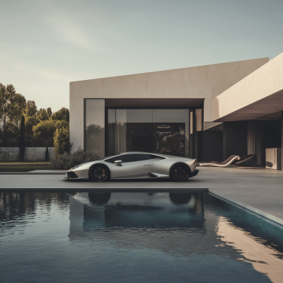 Lamborghini in Front of Modern House