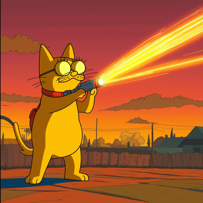 Cat Shoots Laser in Simpsons Style