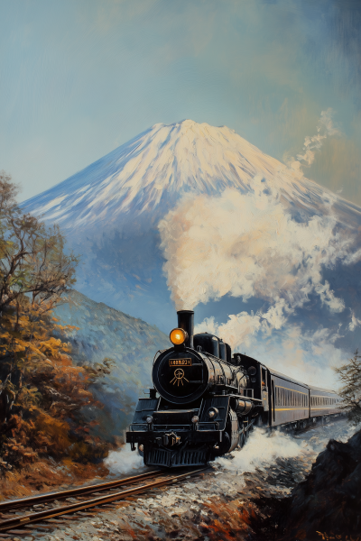 Steam Train by Mount Fuji