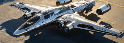 Silver Spacecraft on Tarmac