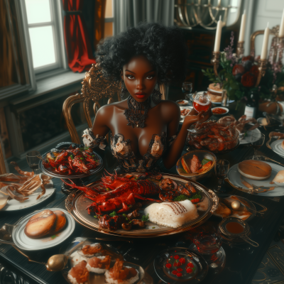 Realistic Depiction of a Black Woman on a Platter of Food