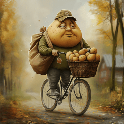 Skinny Postman Potato on Bicycle