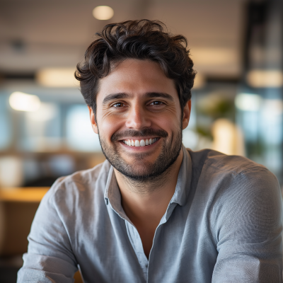 Friendly Brazilian Man in Modern Office