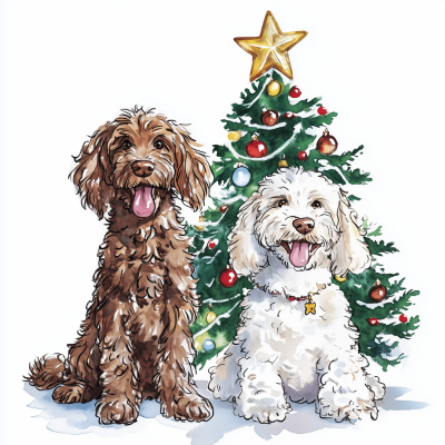 Playful Dogs at Christmas