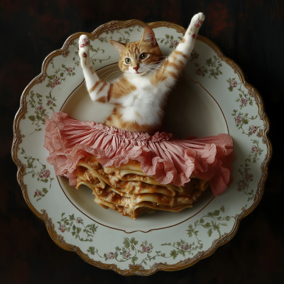 Cat Ballerina with Lasagna