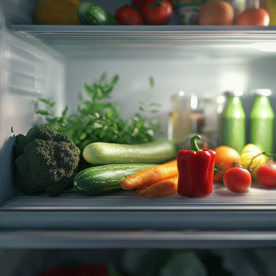 Closeup of Fresh Vegetables in Fridge
