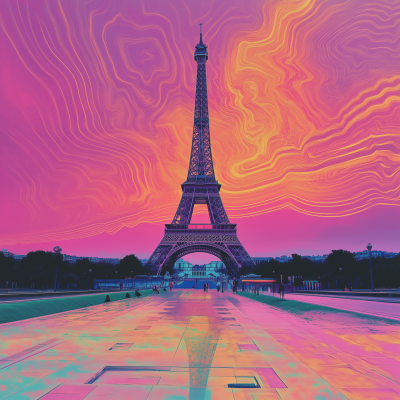 Eiffel Tower in Synthwave