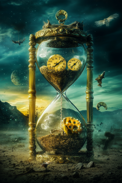 Surreal Desert Landscape with Hourglass