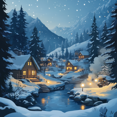 Twilight Snowy Village