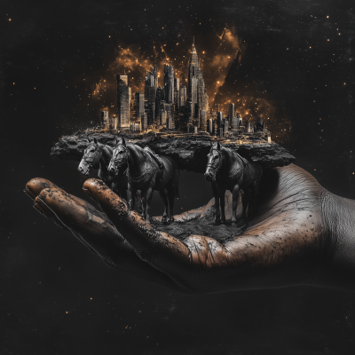City in Hand with Horsemen