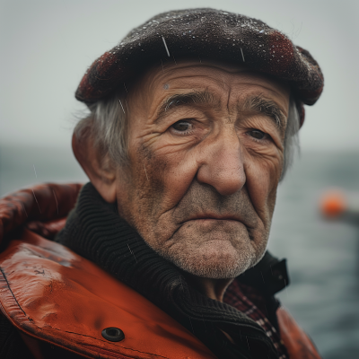 Elderly Fisherman at Sea