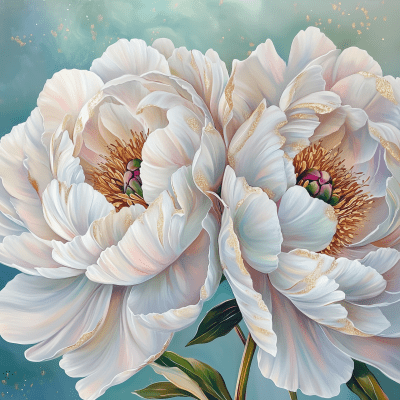 White Peonies with Gold Edges