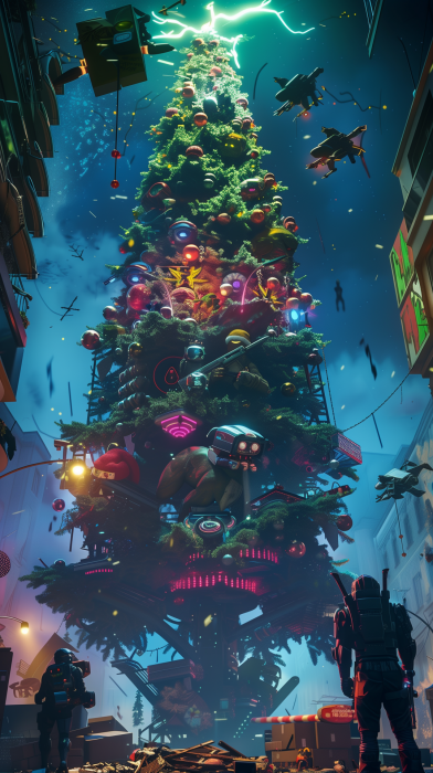 Giant Christmas Tree Made of Games