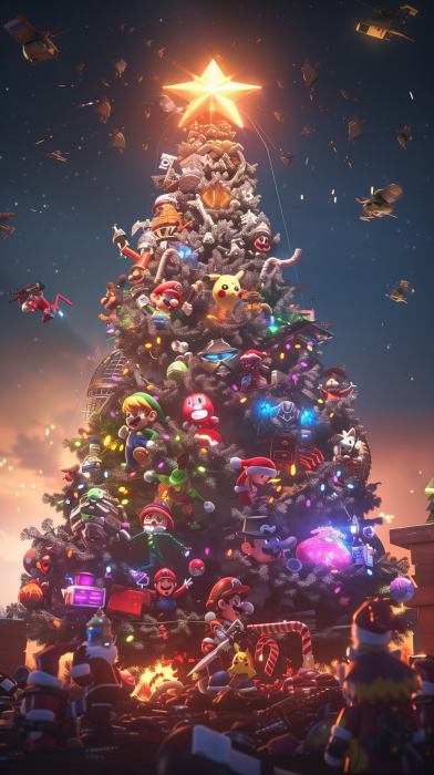 Giant Christmas Tree Made of Games