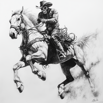 Cowboy Skull on Bucking Horse