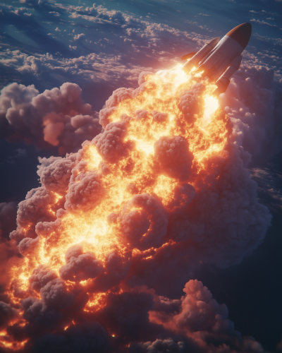 Rocket Ship Explosion Above Earth