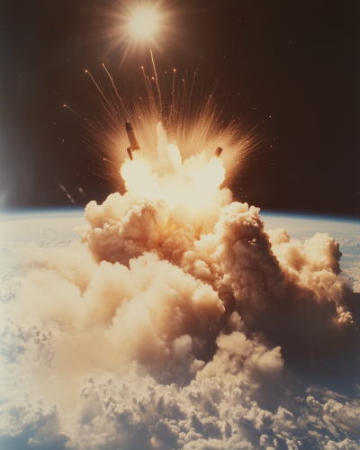 Exploding Rocket Ship in Space