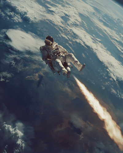 Man Riding Rocket in Space