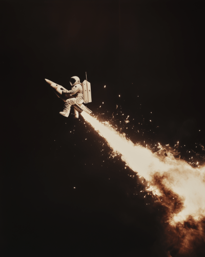 Man Riding a Rocket in Space