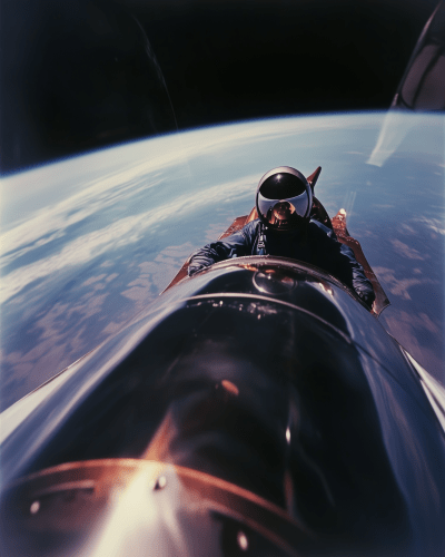 Man Riding Rocket in Space