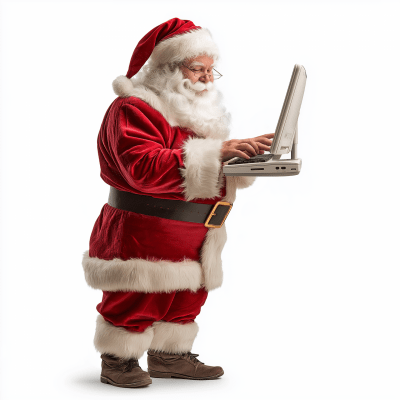 Santa Claus Typing on Computer