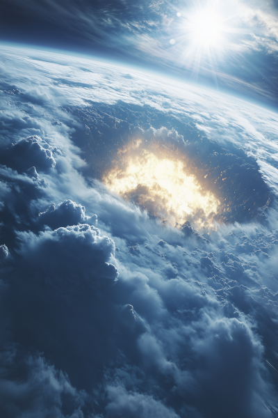 Big Explosion Wave on Bright Cloudy Planet