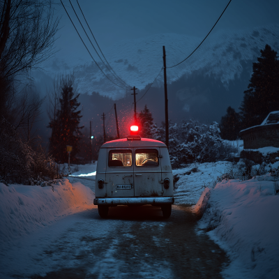Vintage 1950s Ambulance in Snow