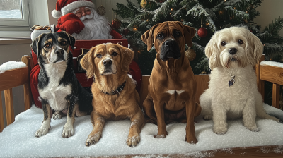 Dogs on a Snowy Bench