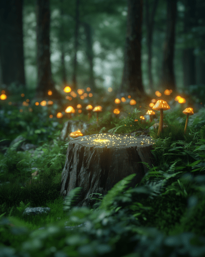Fantasy Forest with Neon Mushrooms