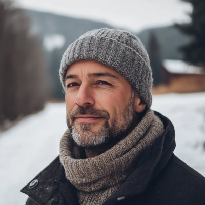 Handsome Man in Winter Bavarian Landscape