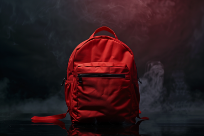 Red Backpack on Black Desk