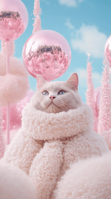 New Year Celebration with Grey Cat