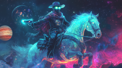 Cosmic Cowboy Riding a Spectral Horse