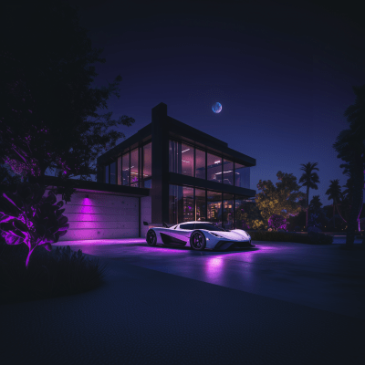 Modern Cyberpunk House at Night