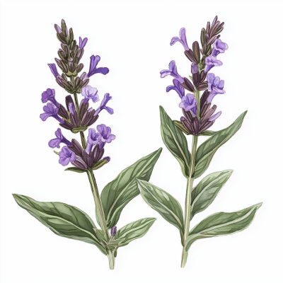 Watercolor Botanical Drawing of Salvia Officinalis