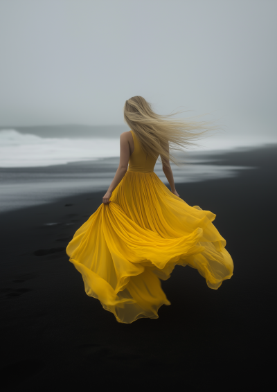 Dancer on Black Sand Beach