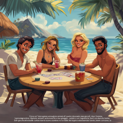 Friends Playing Poker at Sunset