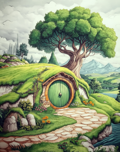 Watercolor Shire Landscape