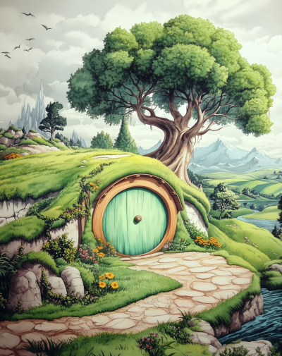 Watercolor Shire Landscape