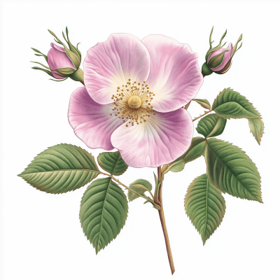 Rosa Davurica Botanical Illustration