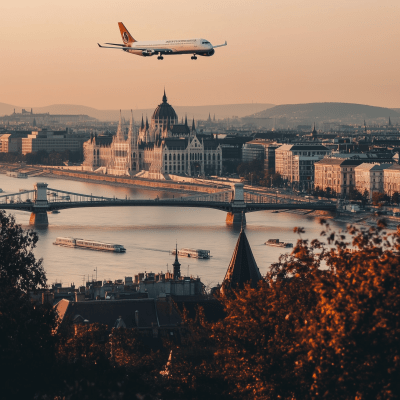 Budapest Skyline with Airplane